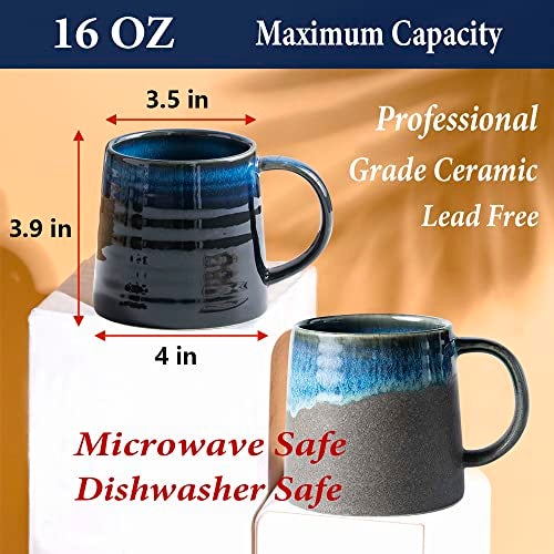 HYTYSKAR Large Ceramic Coffee Mugs, Handmade Pottery Mug, Tea Cups with Handle for Office and Home, 16 oz, Dishwasher and Microwave Safe (Red) - Image 2