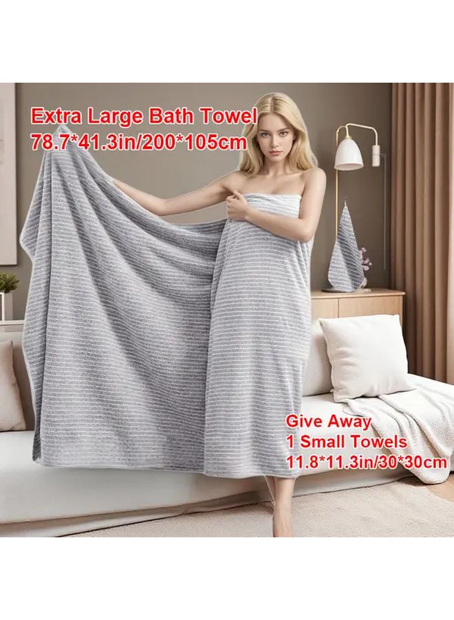 Coffee Color Striped Bath Towel Set Super Absorbent Quick Dry Non Shedding - Image 1
