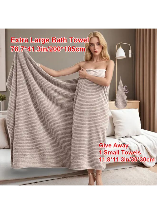 Coffee Color Striped Bath Towel Set Super Absorbent Quick Dry Non Shedding - Image 2