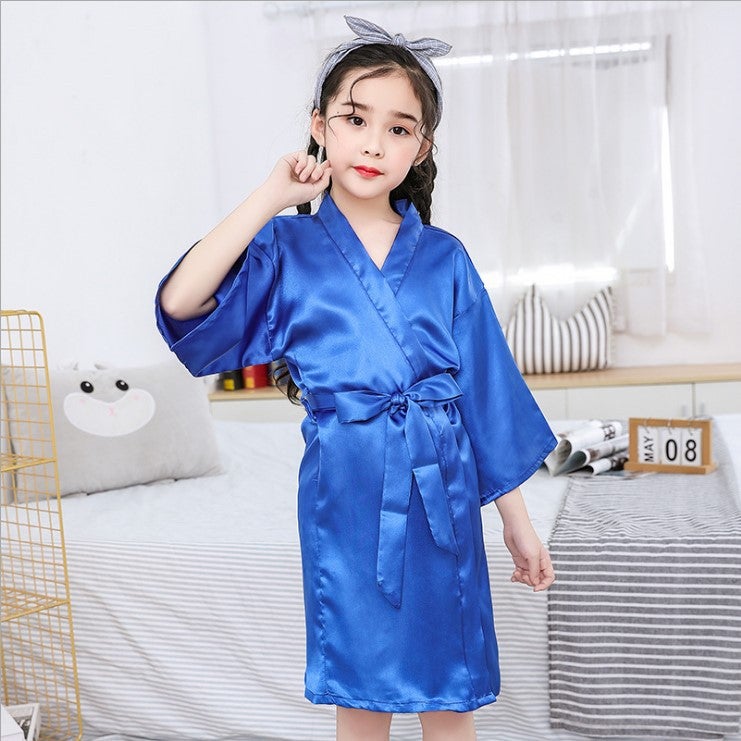 Spring, Autumn and Summer European and American Style Nightgown Children's Pajamas Ice Silk Embroidered Letters Lace-Up Bathrobe Casual Home Wear Wholesale - Image 4