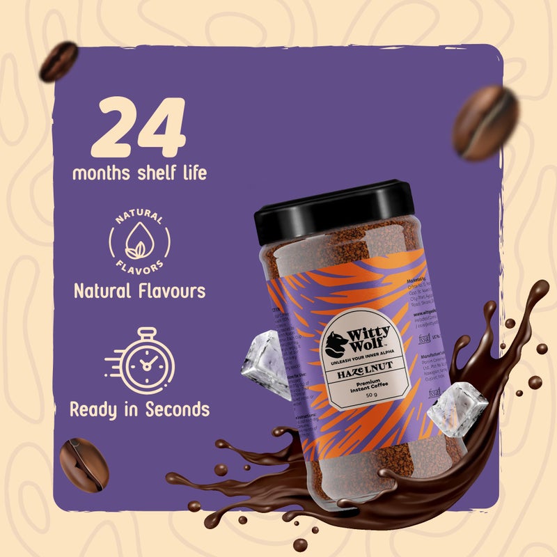 Witty Wolf Premium Hazelnut Flavour Instant Coffee (50 Gm) | Instant Flavored Coffee Powder | Hot And Cold Coffee | Cappuccino, Latte & Espresso - Image 5