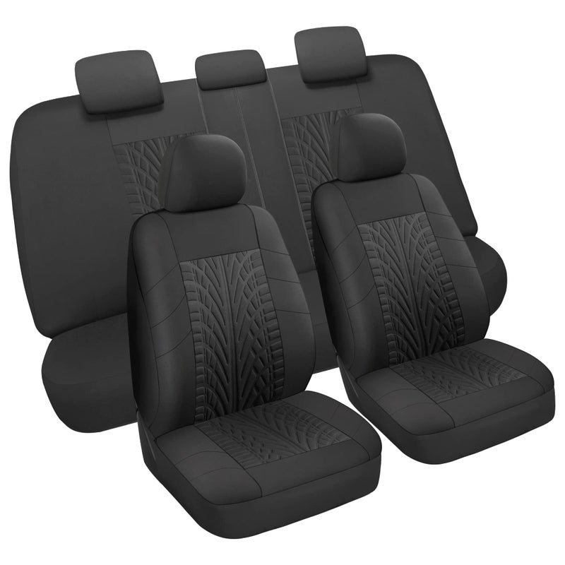 VarCozy Car Seat Covers Full Set Front  Split Rear Bench for Car Universal Cloth SUV Sedan Van Automotive Interior Covers Airbag Compatible Black VC01B5