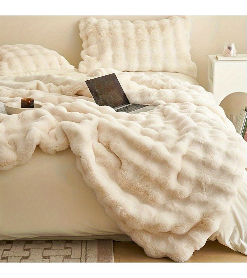 Gray Soft Faux Rabbit Fleece Throw Blanket 78.74x90.55 Inch for Couch Bed Camping - Image 4