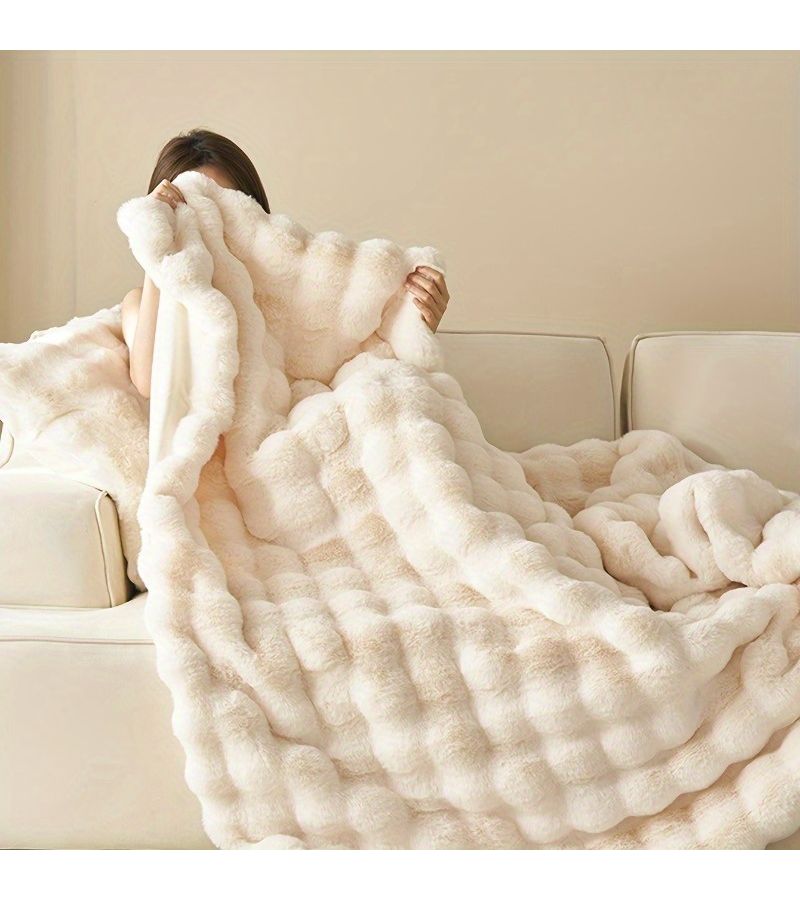 Gray Soft Faux Rabbit Fleece Throw Blanket 78.74x90.55 Inch for Couch Bed Camping - Image 2