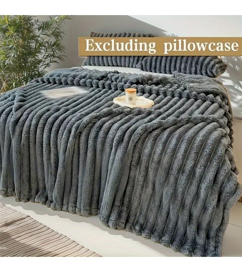 Gray Soft Faux Rabbit Fleece Throw Blanket 78.74x90.55 Inch for Couch Bed Camping - Image 1