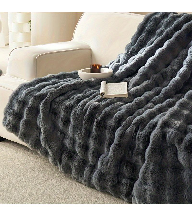 Gray Soft Faux Rabbit Fleece Throw Blanket 78.74x90.55 Inch for Couch Bed Camping - Image 5