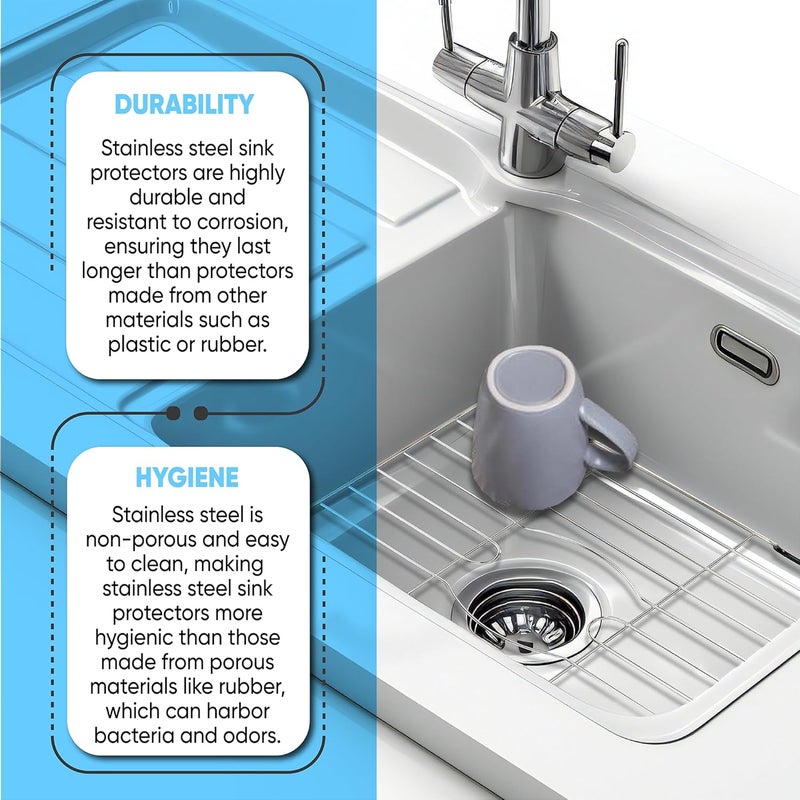 بيتر هاوسواير وسادة حماية حوض المطبخ المصنوعة من الفولاذ المقاوم للصدأ - رف حوض من الفولاذ المقاوم للصدأ لحماية قاع الحوض، مناسبة لحواض المطابخ، مقاسات: 18 × 12 × 1 إنش - Image 5