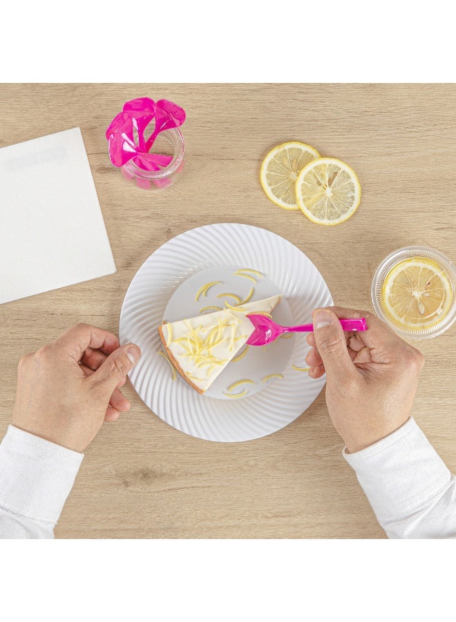 Restaurantware 4.5 x 1 Inch Dessert Spoons, 100 Disposable Tasting Spoons - Sturdy Handles, Premium, Magenta Plastic Ice Cream Spoons, Heavy-Duty, For Gelatos, Sundaes, Puddings, And More - Image 5