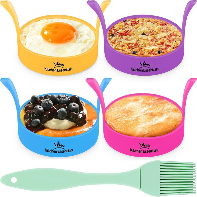 Kitchen Essentials Silicone Egg Rings Premium Nonstick Multicolored Cooking Ring Molds for Eggs Pancakes Muffin Breakfast Sandwiches English Muffins Crumpets and More 4Pack