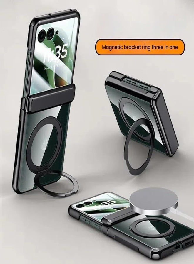 general Magnetic Case for Motorola Razr 60 Ultra Built in HD Screen Protector Support Wireless Charging 360° Rotating Stand Electroplated Transparent Clear Case - Image 2