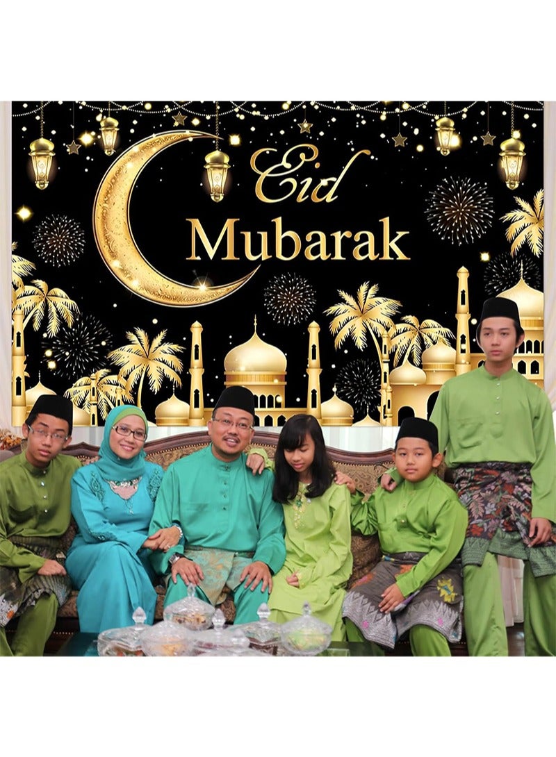 Aikanbo Large Eid Mubarak Banner, Eid Mubarak Photo Booth Backdrop for Home Eid al-Fitr, Islamic Ramadan Mubarak Backdrop for Eid Party Supplies-70.8 x 43.3 inches - Image 3