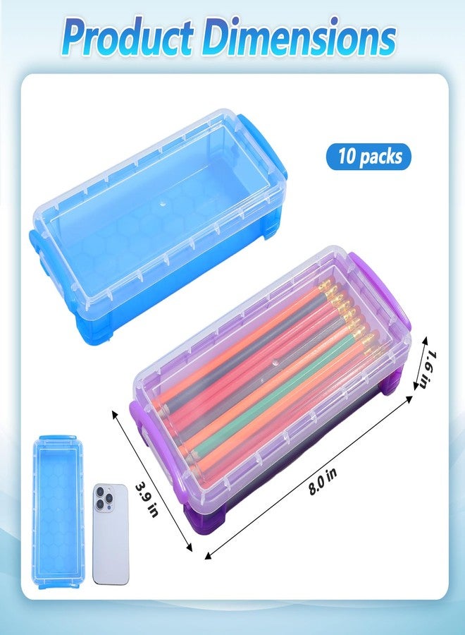 Caeuiciw 10 Packs Plastic Pencil Box Stackable Pencil Case Bulk Crayon Box with Snap Tight Lid Plastic Brush Painting Storage Organizer for Office Home Supplies (Colorful) - Image 2