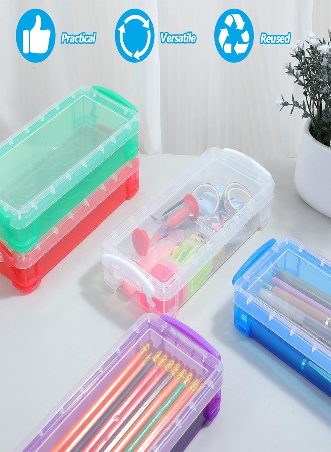 Caeuiciw 10 Packs Plastic Pencil Box Stackable Pencil Case Bulk Crayon Box with Snap Tight Lid Plastic Brush Painting Storage Organizer for Office Home Supplies (Colorful) - Image 4