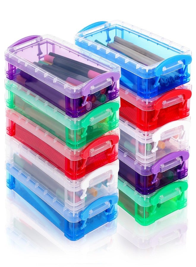 Caeuiciw 10 Packs Plastic Pencil Box Stackable Pencil Case Bulk Crayon Box with Snap Tight Lid Plastic Brush Painting Storage Organizer for Office Home Supplies (Colorful) - Image 1