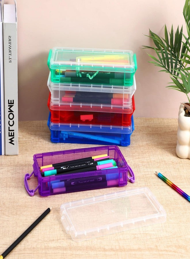 Caeuiciw 10 Packs Plastic Pencil Box Stackable Pencil Case Bulk Crayon Box with Snap Tight Lid Plastic Brush Painting Storage Organizer for Office Home Supplies (Colorful) - Image 5