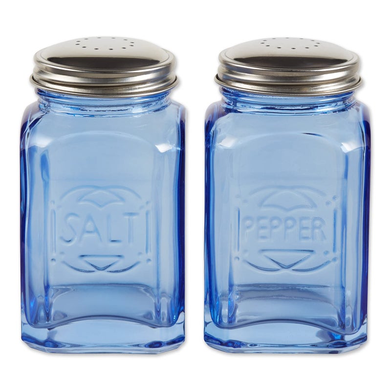 RSVP International RSVP International Jumbo Retro Glass Salt  Pepper Screw On Stainless Steel Lid Each Shaker Holds 8 Ounces 225x225x46 Blue 