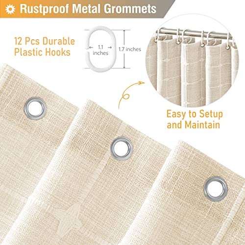 BTTN Boho Farmhouse Shower Curtain Set with Tassel - Linen Rustic Heavy Duty Fabric, Water Repellent, Modern Bohemian French Country Thick Bathroom Shower Curtains - Cream/Beige, 72x72 - Image 5