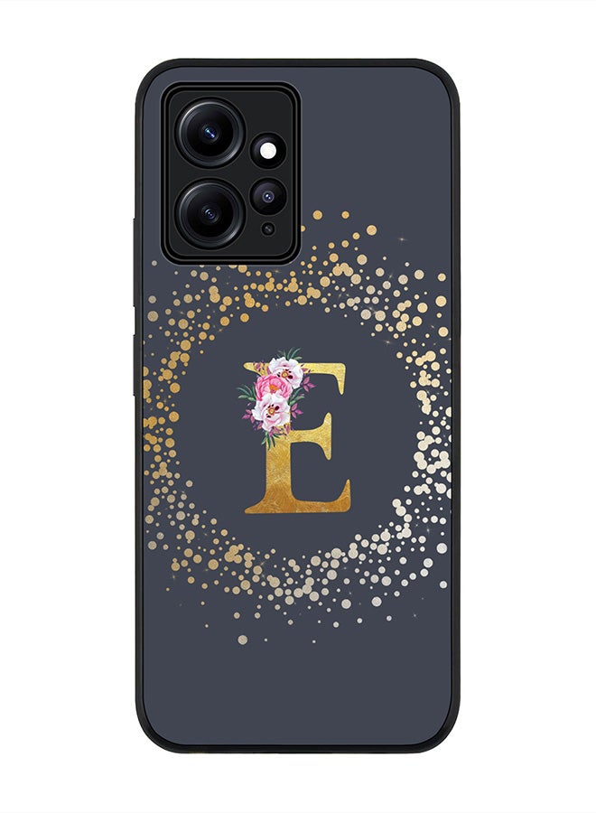 Stylizedd Rugged Black edge case for Redmi Note 12 4G Slim fit Soft Case Flexible Rubber Edges Anti Drop TPU Gel Thin Cover - Custom Monogram Initial Letter Floral Pattern Alphabet - E - Grey - Image 1