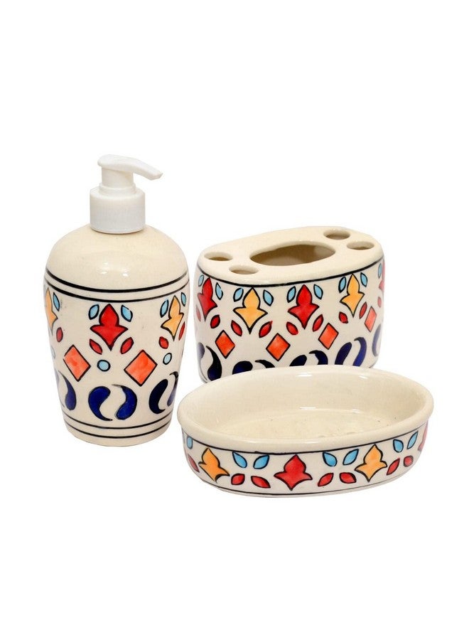 Skywalk Hand Painted Ceramic Bathroom Set of 3 Pieces - Liquid Soap Dispenser, Soap Dish and Brush Holder for Bathroom Décor and Home Gift Set - Image 1
