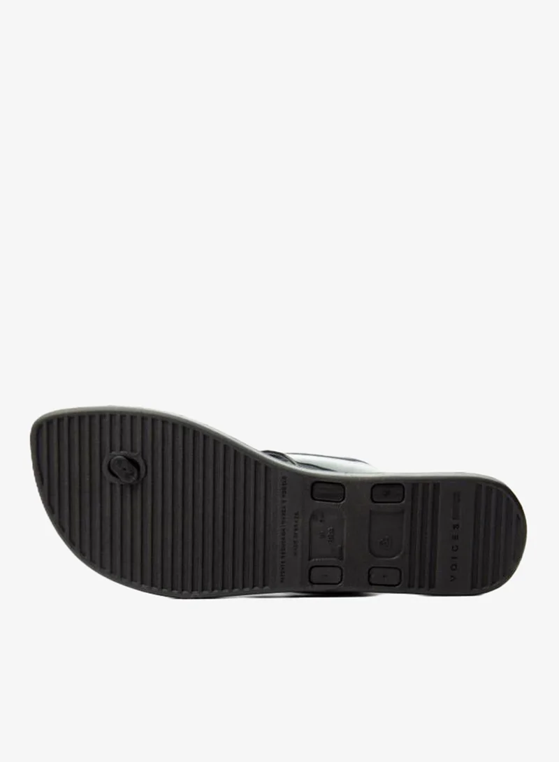 Voices Black-Black-Gold Look Me Metal Women'S Single Strap Sandals - Black for Women | Best Price UAE