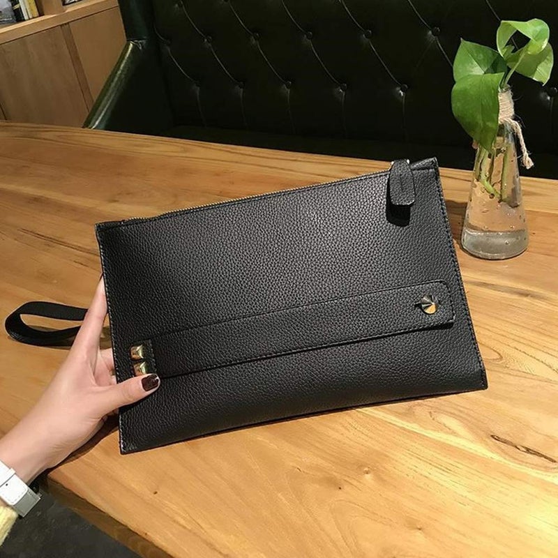 NIGEDU Women Envelope Clutch Bag PU Leather Female Day Clutches Large Purse Evening Bags with Wrist Strap (Black) - Image 4