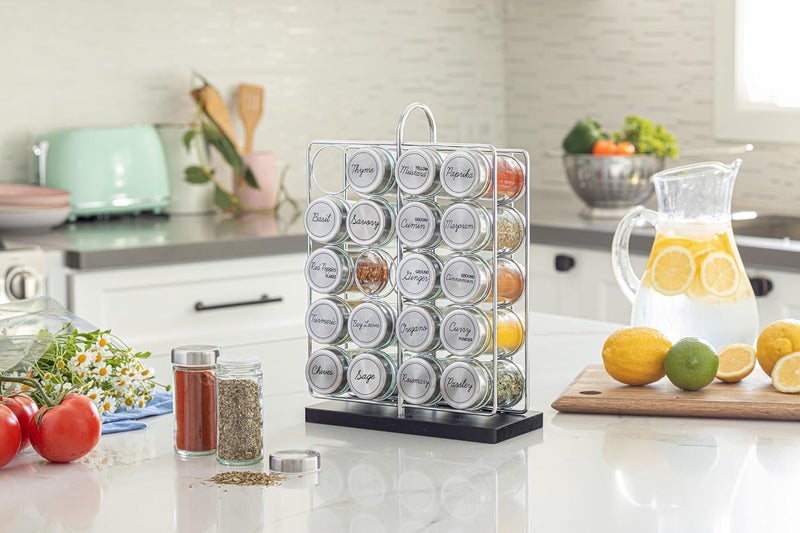 Orii 20 Jar Spice Rack Stainless Steel with Spices Included - Standing Rack Shelf Holder & Countertop Spice Rack Tower Organizer for Kitchen Spices with Spice Refills for 5 Years - Image 3