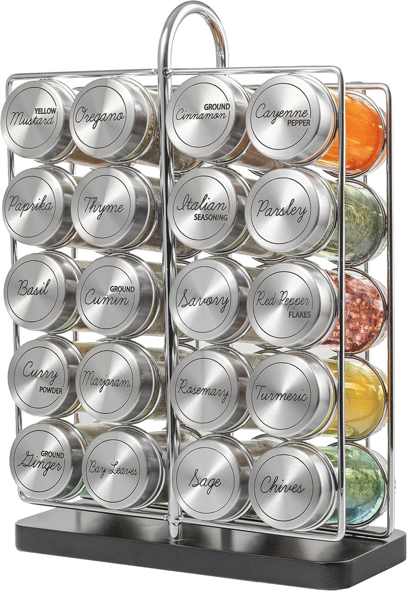 Orii 20 Jar Spice Rack Stainless Steel with Spices Included - Standing Rack Shelf Holder & Countertop Spice Rack Tower Organizer for Kitchen Spices with Spice Refills for 5 Years - Image 1