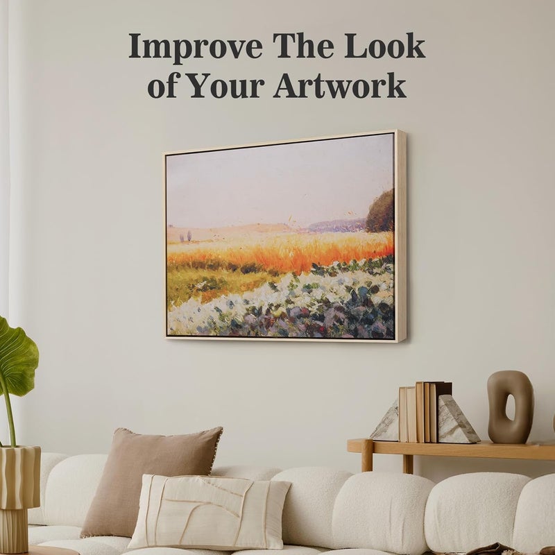 Akfado Canvas Floater Frame for 36x36 Fun Art, 1.5" Deep DIY Metal Floater Frames for Landscape Animal Wedding Portraits, Modern Wall Decor for Bedroom Hallway Entryway, No Glass & Back (Natural) - Image 5