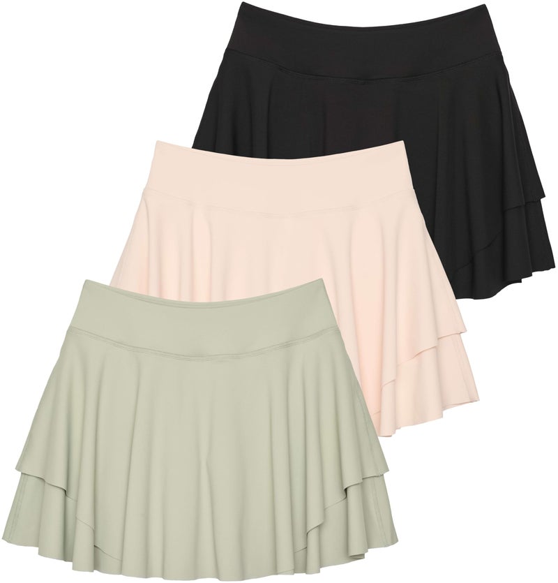 REALESSENTIALS Real Essentials 3 Pack: Women's 14" Layered Ruffle Flowy Tennis Golf Skorts Pockets Pleated Mini Skirt Athletic Liner Shorts - Image 1