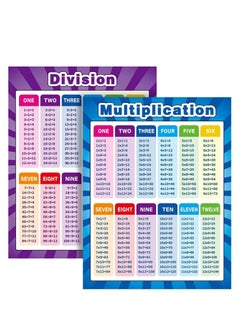 Y&D Extra Large Educational Math Posters, Multiplication Division Addition Subtraction Table Chart Posters for Kids, Elementary School, 17 x 22 Inch Mixed Style,2 Pieces  - Image 1