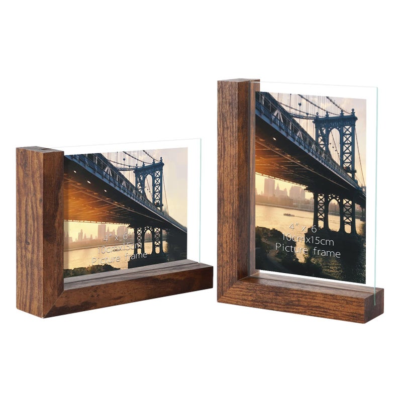 Lavezee 4x6 Picture Frames Set of 2 Rustic L Shaped Double Sided Frames Made to Display 4 by 6 inch Horizontal Vertical Photos for Desktop or Tabletop