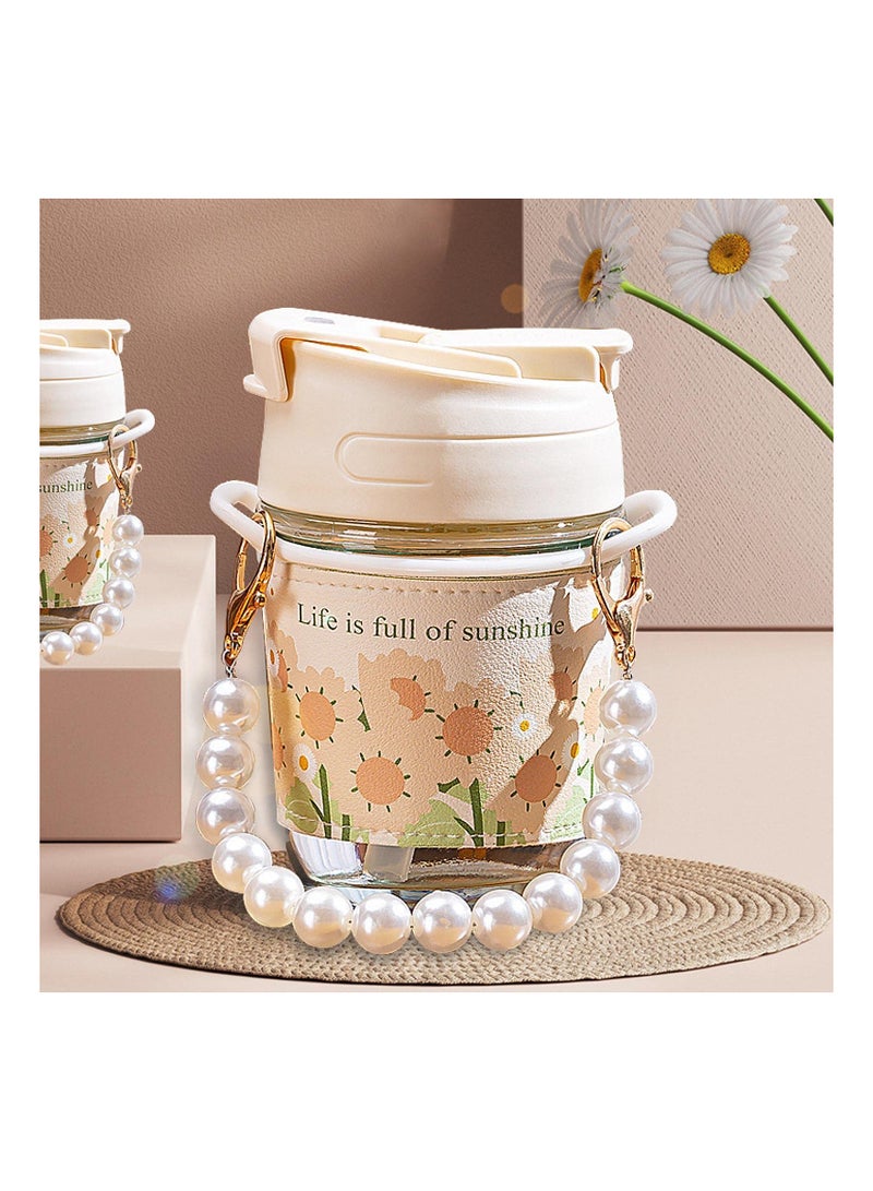 SYOSI SYOSI High Value Pearl Cup, with Tote Chain Double Drink Straw and Sleeve, for Summer Girls Coffee Water Cup, Tulip Glass Water Cup  - Image 2