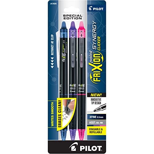 PILOT Frixion Point Synergy Clicker Retractable & Erasable Gel Ink Pens, 0.5mm Extra Fine Point, Assorted Colors, 3-pack - Image 1