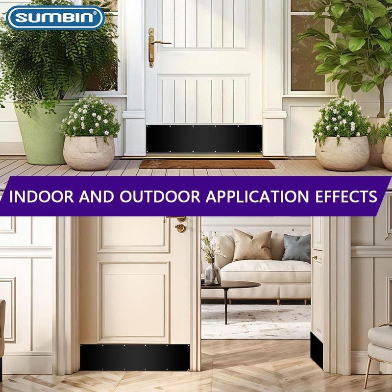 SUMBIN 4 مجموعات 34 × 8 بوصة حصيرة حماية الأبواب بتشطيب أسود - لمسة أنيقة وحماية متينة للأبواب - ديكور خارجي للمنزل - سهلة التركيب على الأبواب الخشبية أو المعدنية - Image 2