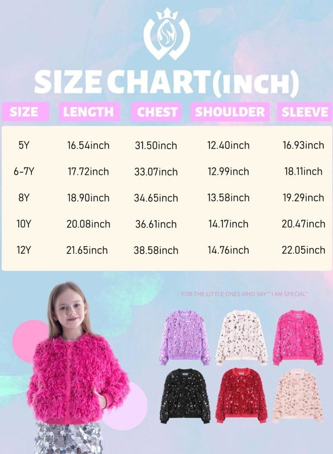 WELAKEN Girls Faux Feather Sequin Jacket Shiny Long Sleeve Zip Up Coat with Pockets - Image 5