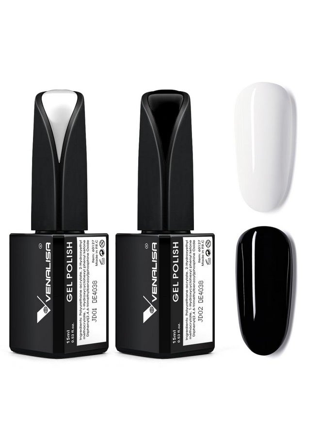 V VENALISA - Venalisa 2Pcs 15Ml Black White Gel Nail Polish Kit Nail Gel Polish Set Soak Off Uv Led Nail Art Starter Manicure Salon Diy At Home - Image 1