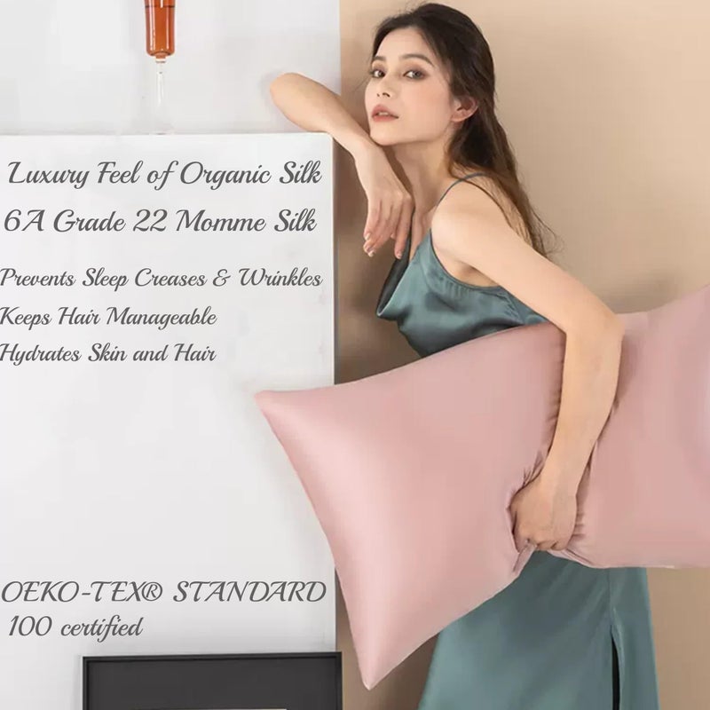 ROSEWARD 22 Momme Mulberry Silk Pillowcase for Hair and Skin Made in USA  6A Grade 100% Silk Pillow Cases with Zipper Standard Size  Organic  Washable  Wrinkle Free  1 Pc 20""x26"" (Standard  Dusty Rose) - Image 2