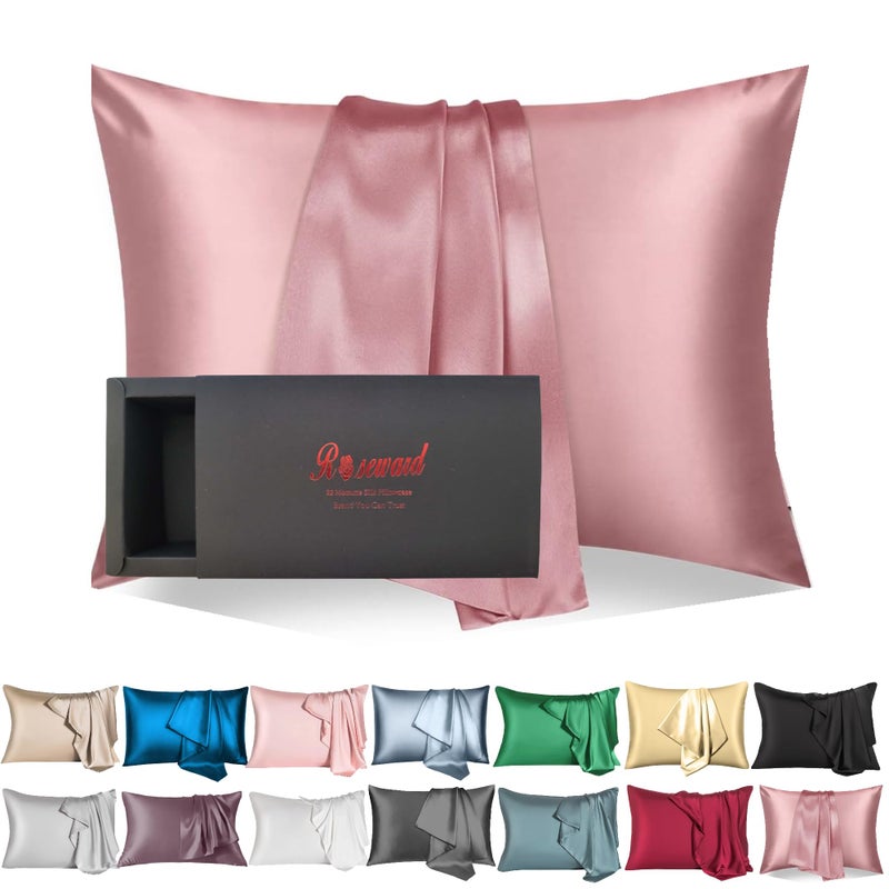 ROSEWARD 22 Momme Mulberry Silk Pillowcase for Hair and Skin Made in USA  6A Grade 100% Silk Pillow Cases with Zipper Standard Size  Organic  Washable  Wrinkle Free  1 Pc 20""x26"" (Standard  Dusty Rose) - Image 1