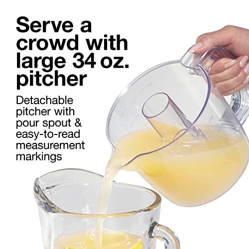Proctor Silex Alex's Lemonade Stand Electric Citrus Juicer Machine, Large 34 oz. Pitcher, Pressure Activated, for Lemons, Limes and Oranges, 34 oz, Includes 2 Reamers & Recipe Book, Yellow (66341) - Image 4