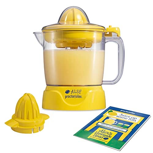 Proctor Silex Alex's Lemonade Stand Electric Citrus Juicer Machine, Large 34 oz. Pitcher, Pressure Activated, for Lemons, Limes and Oranges, 34 oz, Includes 2 Reamers & Recipe Book, Yellow (66341) - Image 1
