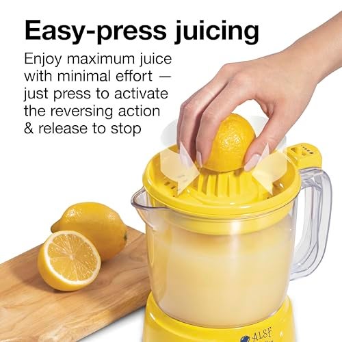 Proctor Silex Alex's Lemonade Stand Electric Citrus Juicer Machine, Large 34 oz. Pitcher, Pressure Activated, for Lemons, Limes and Oranges, 34 oz, Includes 2 Reamers & Recipe Book, Yellow (66341) - Image 5
