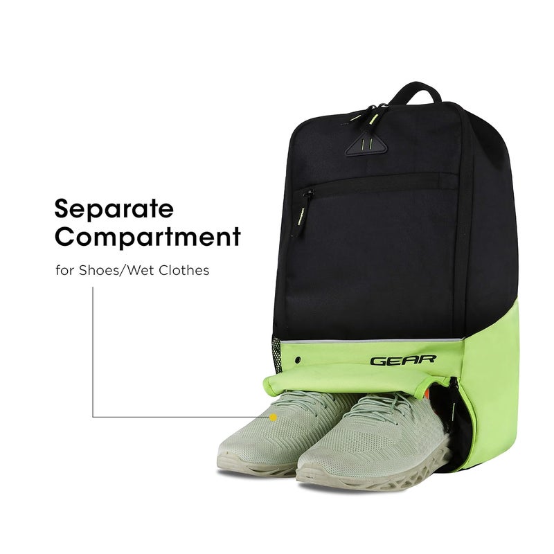 Gear حقيبة ظهر مدرسية/كلية/رياضية مقاومة للماء XL 17L مع حجرة للأحذية للرجال/النساء (أسود-أخضر فوسفوري) - Image 3