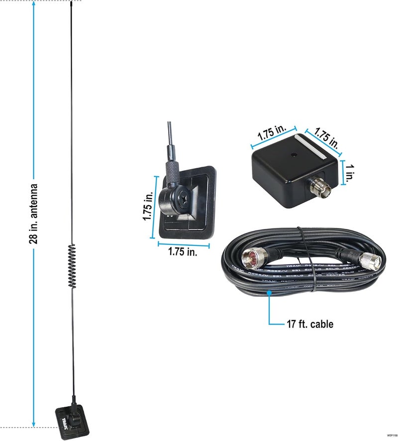 Tram 1198 هوائي زجاجي مثبت مع كابل RG58/U وموصل PL-259 - Image 1