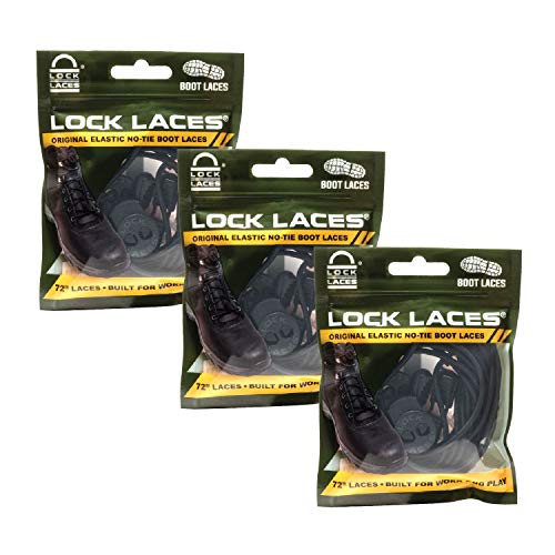 Lock Laces (3 Pair Premium Heavy Duty Elastic No Tie Laces for Boots, Sneakers and Shoes - Image 1