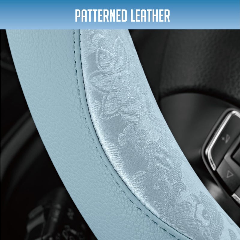 PIC AUTO Steering Wheel Cover, Light Blue Patterned Leather Patchwork Design, Universal Fit 14.5"–15.5" D-Shape Steering Cover, Soft PU Grain Leather, Durable Grip Car Accessory for Girls & Women - Image 3