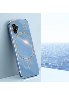 جرين تايجر جراب هاتف XINLI ذو الحافة الذهبية المستقيمة 6D لهاتف Nothing Phone 1 من مادة TPU (أزرق سماوي)  - Image 1