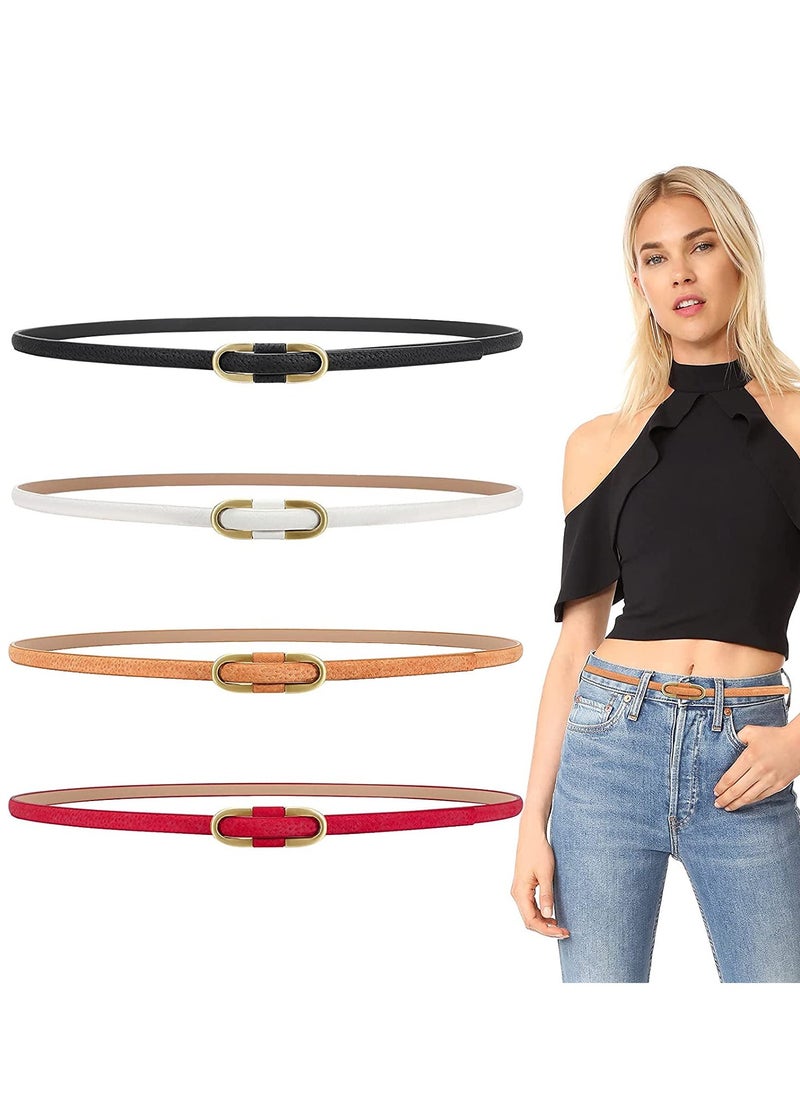 SYOSI - Leather Belts Women Skinny Super Slim Thin Waist Jeans Belt No Pin Buckle for Jeans Pants Dress 4 Pieces - Image 1
