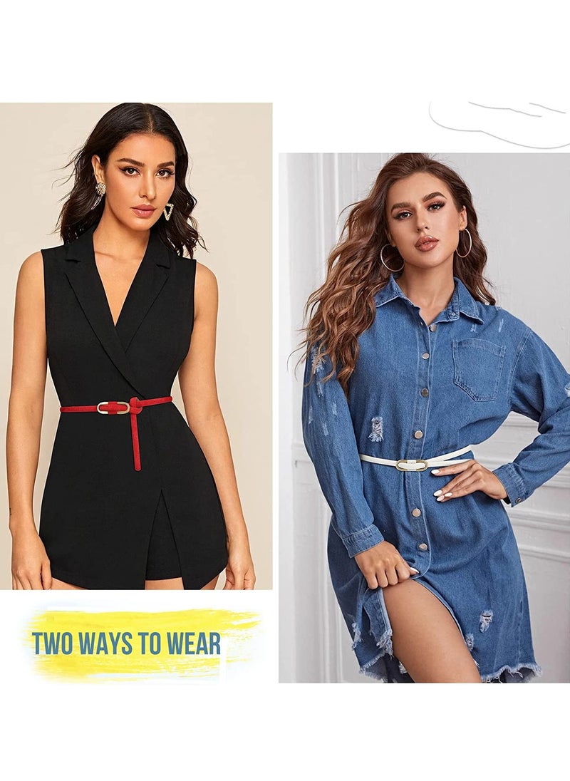 SYOSI - Leather Belts Women Skinny Super Slim Thin Waist Jeans Belt No Pin Buckle for Jeans Pants Dress 4 Pieces - Image 1