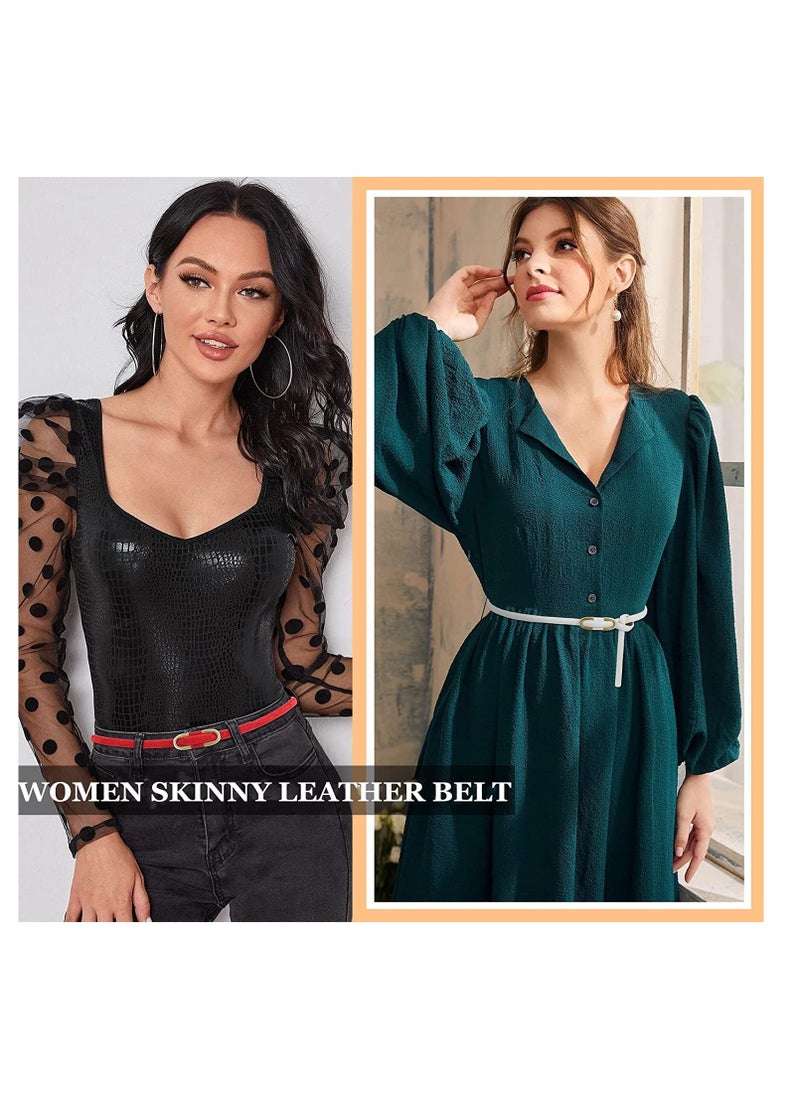 SYOSI - Leather Belts Women Skinny Super Slim Thin Waist Jeans Belt No Pin Buckle for Jeans Pants Dress 4 Pieces - Image 1