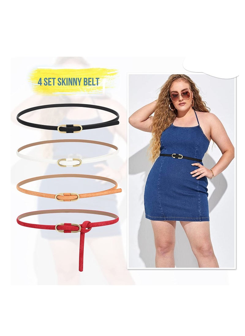 SYOSI - Leather Belts Women Skinny Super Slim Thin Waist Jeans Belt No Pin Buckle for Jeans Pants Dress 4 Pieces - Image 1